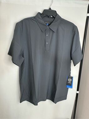 Vince Camuto Men Short Sleeve Polo Shirt Sz L Charcoal Gray Button Up Casual New